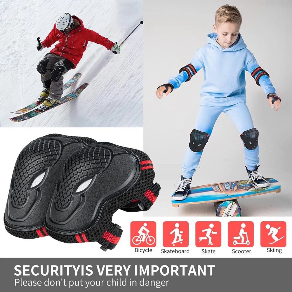 Youth Cycling Gear - 6PCS Jeugd/Kinderen Kniebeschermers Elleboogbeschermers Polsbeschermers Beschermende